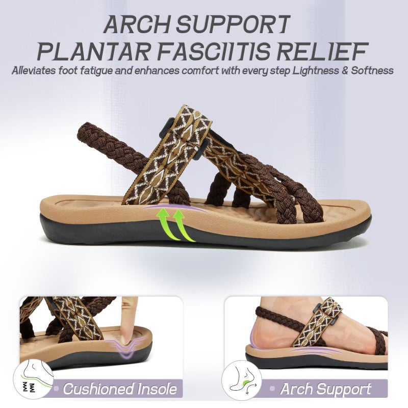 MEGNYA Supportive Summer Beach Travel Walking Shoes with Arch Support for Women, Comfortable Durable Rubber Sole Hiking Sandals Outdoor Adventure Cushion Brown Size 8.5 - Image 4