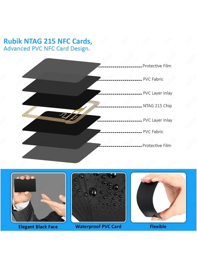 Rubik بطاقات PVC NFC NTAG215، ذاكرة قابلة للبرمجة سعة 504 بايت، بطاقات عمل شريحة NFC-215 متوافقة مع الأجهزة المدعومة بتقنية NFC - أسود (5) - Image 5