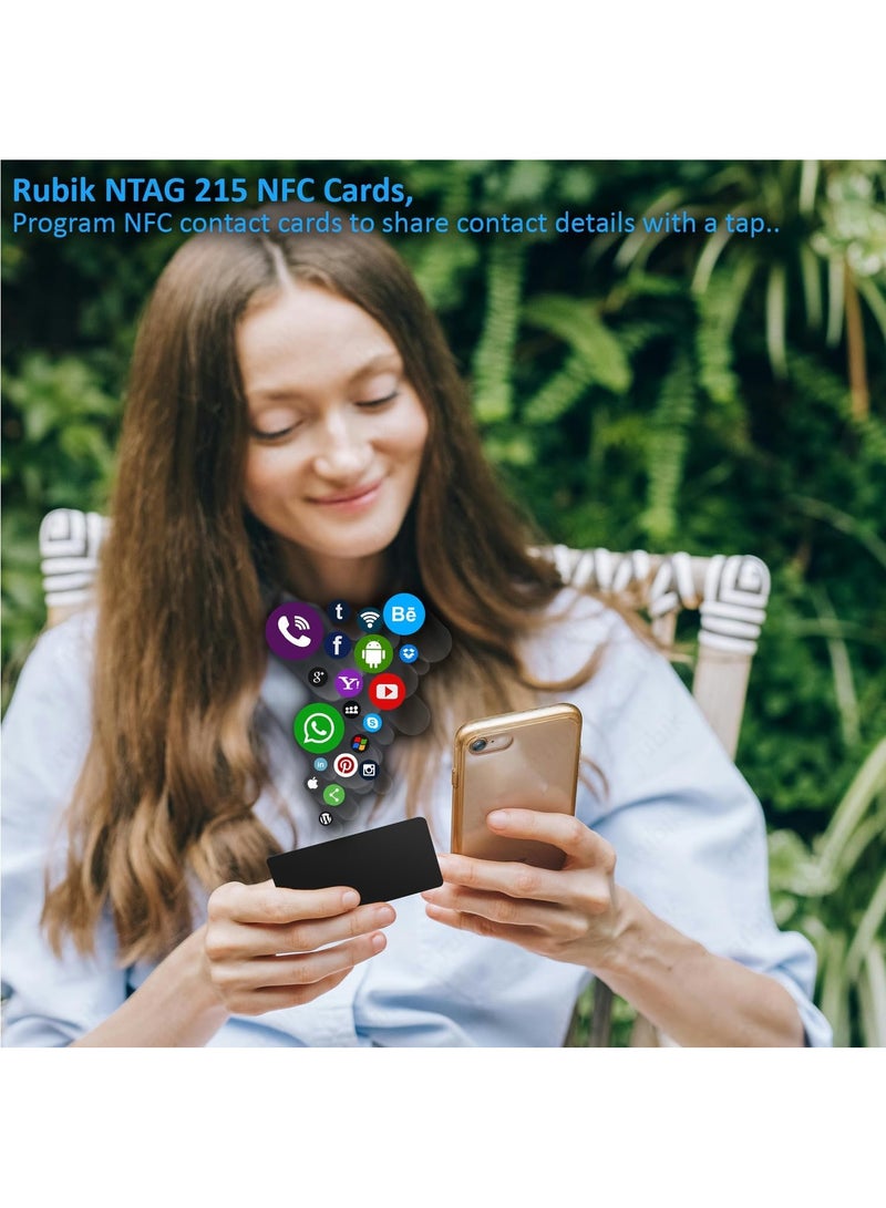 Rubik بطاقات PVC NFC NTAG215، ذاكرة قابلة للبرمجة سعة 504 بايت، بطاقات عمل شريحة NFC-215 متوافقة مع الأجهزة المدعومة بتقنية NFC - أسود (5) - Image 3