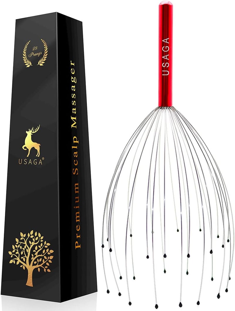 USAGA 28 Fingers Head Scratcher Head Massager Scalp Massager for Scalp Body Relaxing Red - Image 1