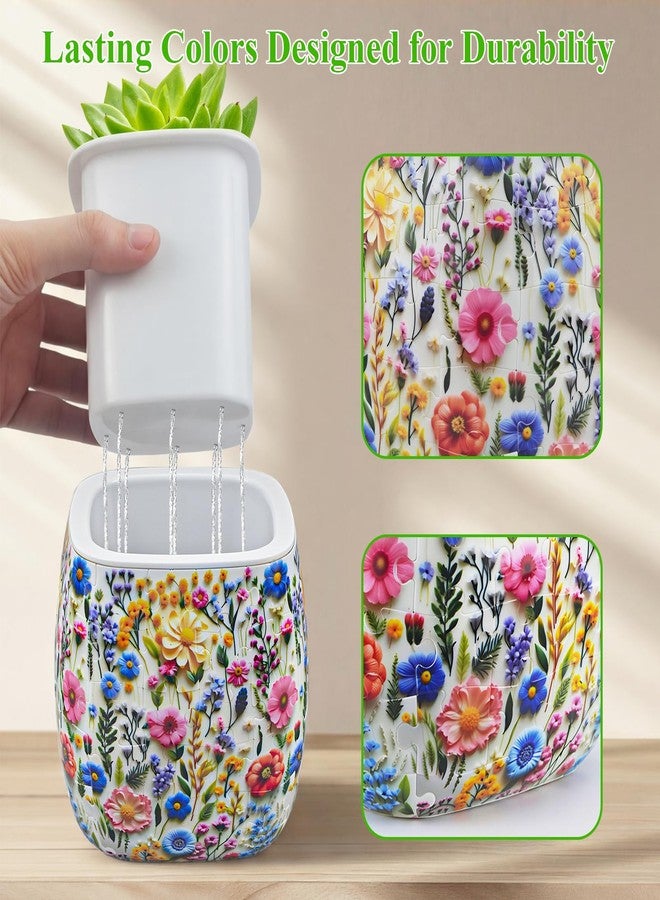 MONVIE 3D Puzzles Planter, 96 Unique Flower Vase Puzzle Pieces for Adults Round Puzzle Plant Pot with Drainage for Indoor Plants, Succulents, and Cactus, Pen Holder (Luxuriant Flowers) - Image 2