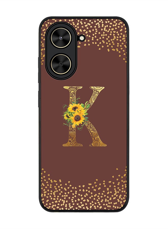 Stylizedd For Xiaomi Poco C71 / Redmi A5 4G Case,Slim fit Camera Protection, Shockproof Thin Phone cover  - Custom Floral Monogram - K  (Brown )