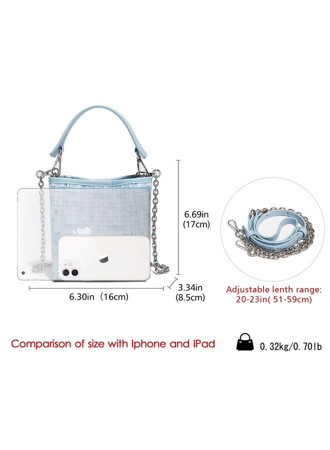 LAORENTOU LAORENTOU Miny Vegan Leather Bucket Top-handle Crossbody Bag for Women Satchel Trendy Handbag(Blue)  - Image 3