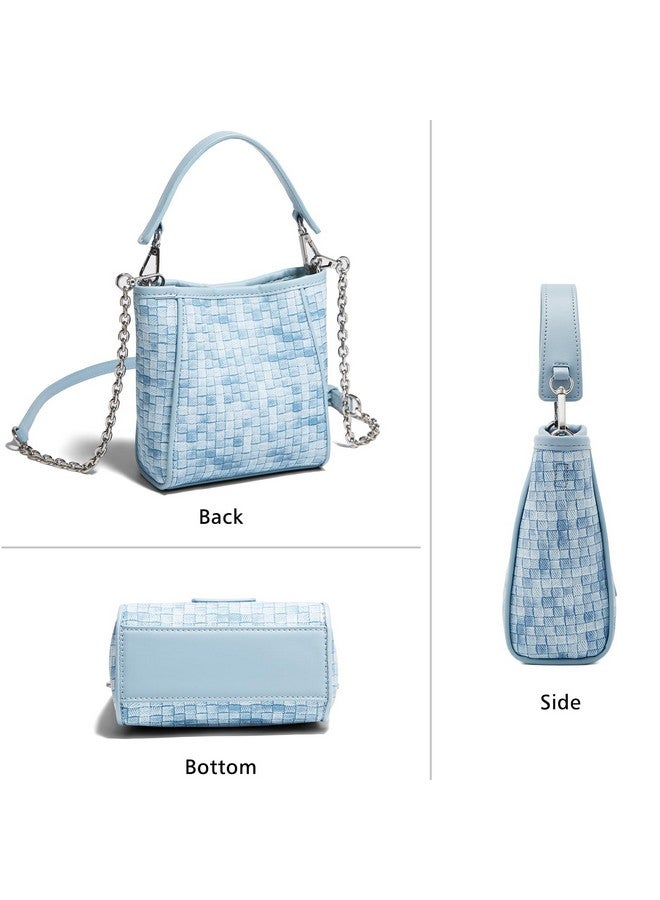 LAORENTOU LAORENTOU Miny Vegan Leather Bucket Top-handle Crossbody Bag for Women Satchel Trendy Handbag(Blue)  - Image 1