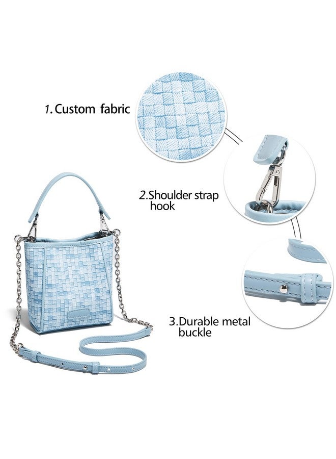 LAORENTOU LAORENTOU Miny Vegan Leather Bucket Top-handle Crossbody Bag for Women Satchel Trendy Handbag(Blue)  - Image 4