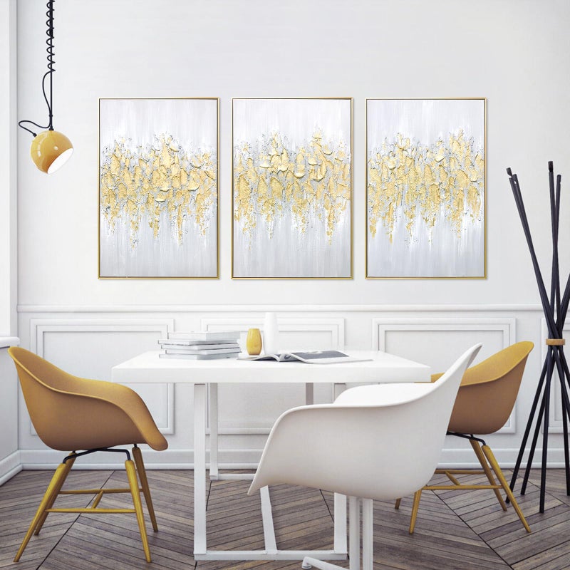 Zessonic Abstract Wall Art For Living-room: Framed Glam Gold Hand-Painting Canvas Art for Bedroom Decor Glitter Abstract Artwork for Modern, Contemporary Decor, (Set of 3, 24 x 36 Inches for Each) - Image 4
