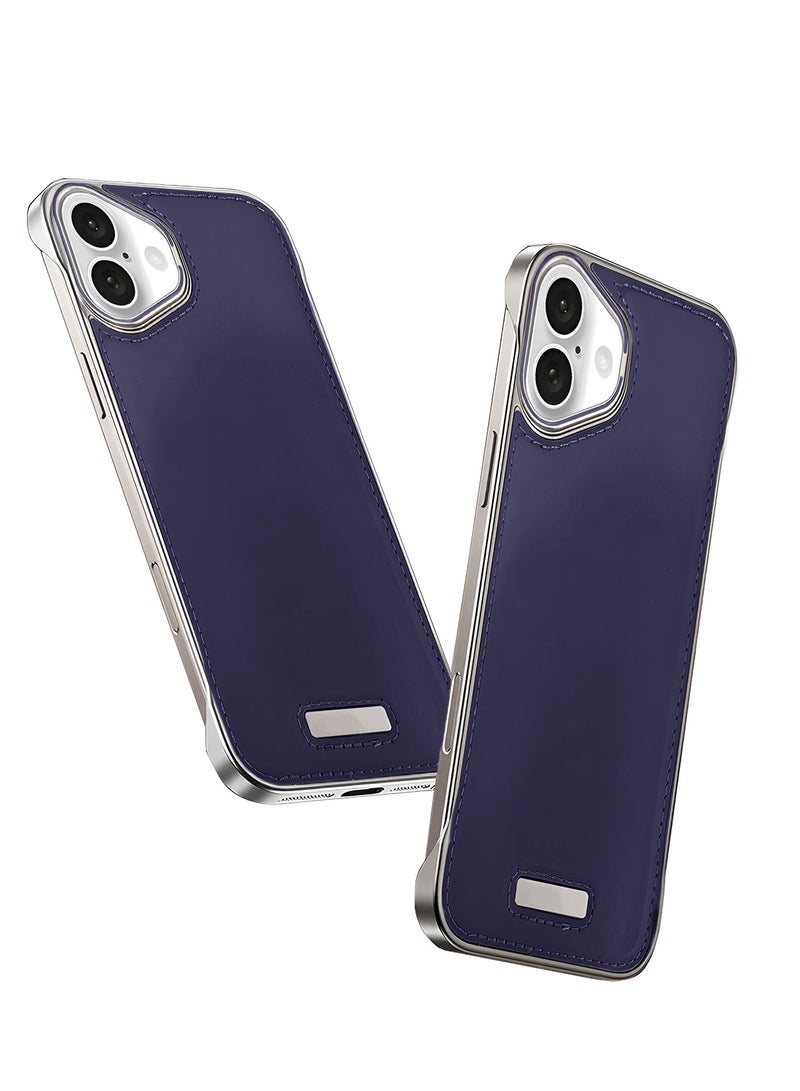 Wtech Apple iPhone 16 Plus 5G 2024 Luxury Leather Thin Metal Phone Case, Anti-Fallen Cover Without Frame Light Phone Shield Case Cover - Eggplant Purple - Image 1