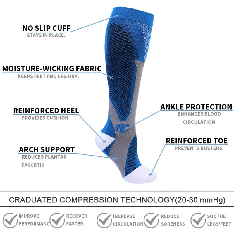 Double Couple 5 Pairs Wide Calf Compression Socks for Men Women Extra Plus Size Knee High Support - Image 3