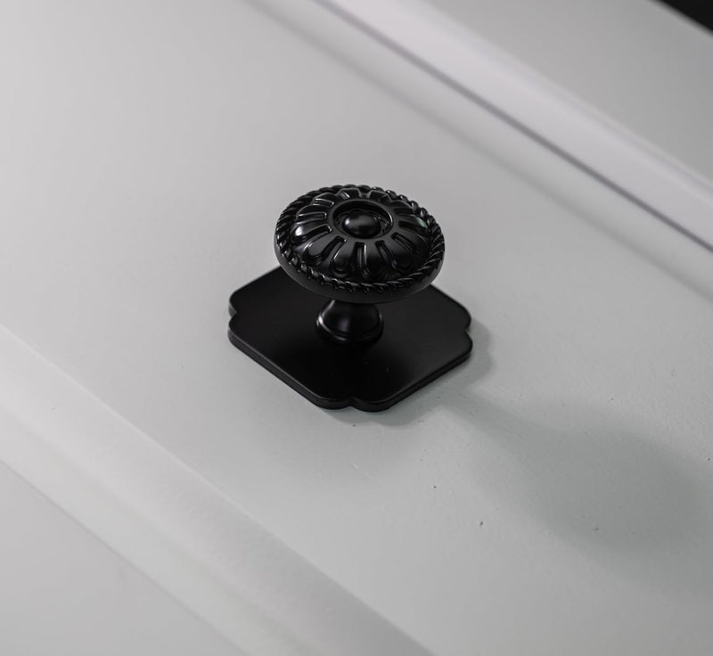 trust4care 20-PackEuro-Style Matte Black Kitchen Cabinet Pulls Knobs, Zinc Round Farmhouse Dresser Handles Drawer Knobs for Modern Closet Furniture Door, Victorian Floral Pattern - Image 4