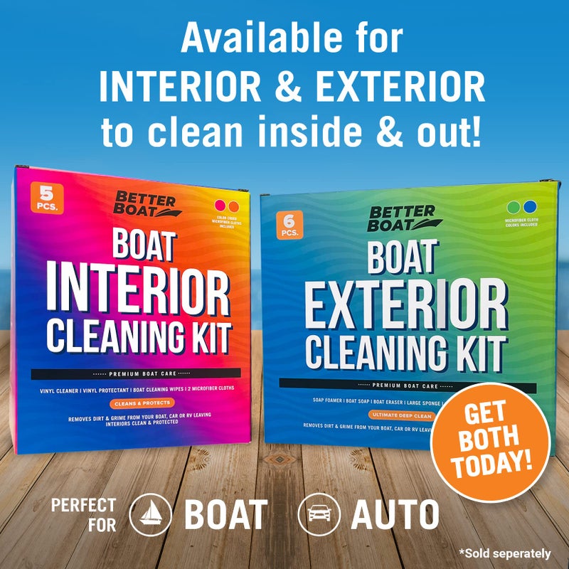 Better Boat طقم تنظيف داخلية القارب، واقي ومنظف الفينيل البحري، مناديل، قماش ميكروفايبر، لمقاعد القارب، ملحقات البونتون، جت سكي، سيارة، وإمدادات العناية بالـ RV - Image 5