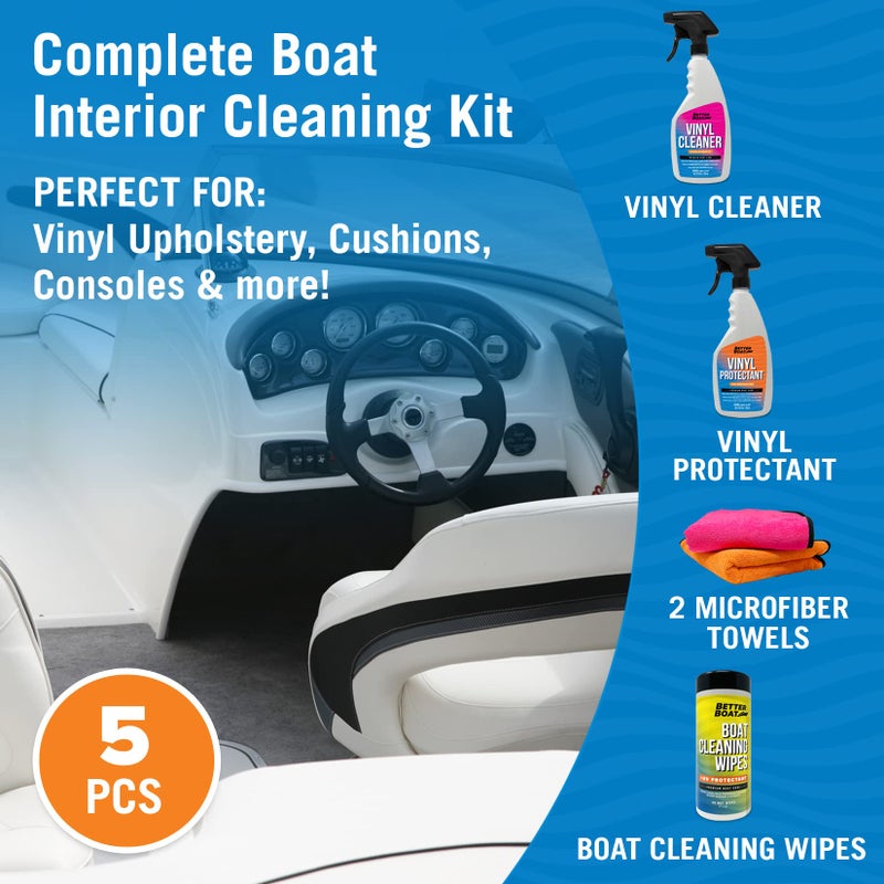 Better Boat طقم تنظيف داخلية القارب، واقي ومنظف الفينيل البحري، مناديل، قماش ميكروفايبر، لمقاعد القارب، ملحقات البونتون، جت سكي، سيارة، وإمدادات العناية بالـ RV - Image 4