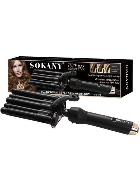 جهاز كي لفرد الشعر اومليت ستيك سهلة التشغيل 13 ملم / 16 ملم 90 وات من 360 الي 750 درجة حرارة  مصنوعة من سيراميك ضد التشابك 5 مستويات لدرجة الحرارة امنة علي الشعر وصالحة لجميع انواع الشعر حماية بالإيقاف التلقائي بعد 60 دقيقة(تقنية حديثة ومتطورة من سوكاني )  موديل SK-670-اسود