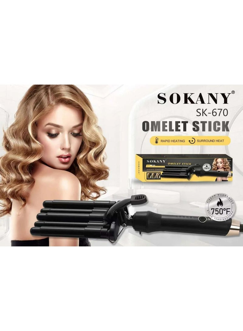 سوكاني جهاز كي لفرد الشعر اومليت ستيك سهلة التشغيل 13 ملم / 16 ملم 90 وات من 360 الي 750 درجة حرارة  مصنوعة من سيراميك ضد التشابك 5 مستويات لدرجة الحرارة امنة علي الشعر وصالحة لجميع انواع الشعر حماية بالإيقاف التلقائي بعد 60 دقيقة(تقنية حديثة ومتطورة من سوكاني )  موديل SK-670-اسود - Image 4