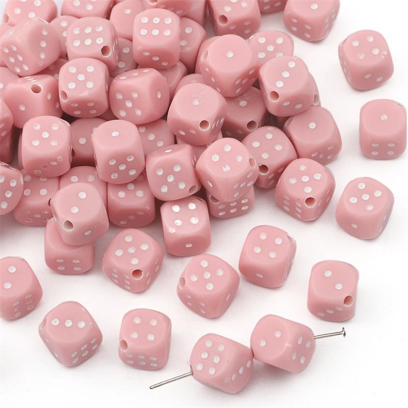 Generic Handmade Acrylic Dice Double Color Black And White Earrings Jewelry Necklace Keychain Pendant for DIY Crafts Fashionable Simple Design 10mm pink inclined hole diameter about 2mm 30/bag