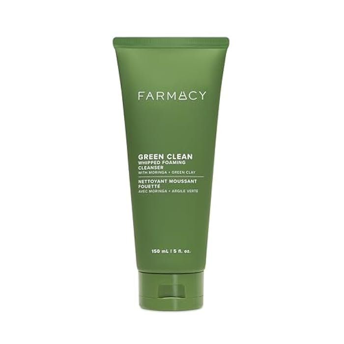 Farmacy Foaming Face Wash for Oily Skin - Whipped Greens Oil-Free Gentle Facial Cleanser + Exfoliator - Infused with Green Clay to Remove Impurities, Control Oil + Maintain Skin Hydration (150ml) - Image 1