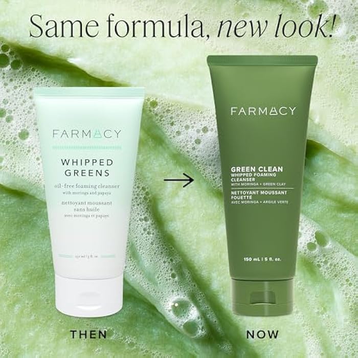 Farmacy Foaming Face Wash for Oily Skin - Whipped Greens Oil-Free Gentle Facial Cleanser + Exfoliator - Infused with Green Clay to Remove Impurities, Control Oil + Maintain Skin Hydration (150ml) - Image 2