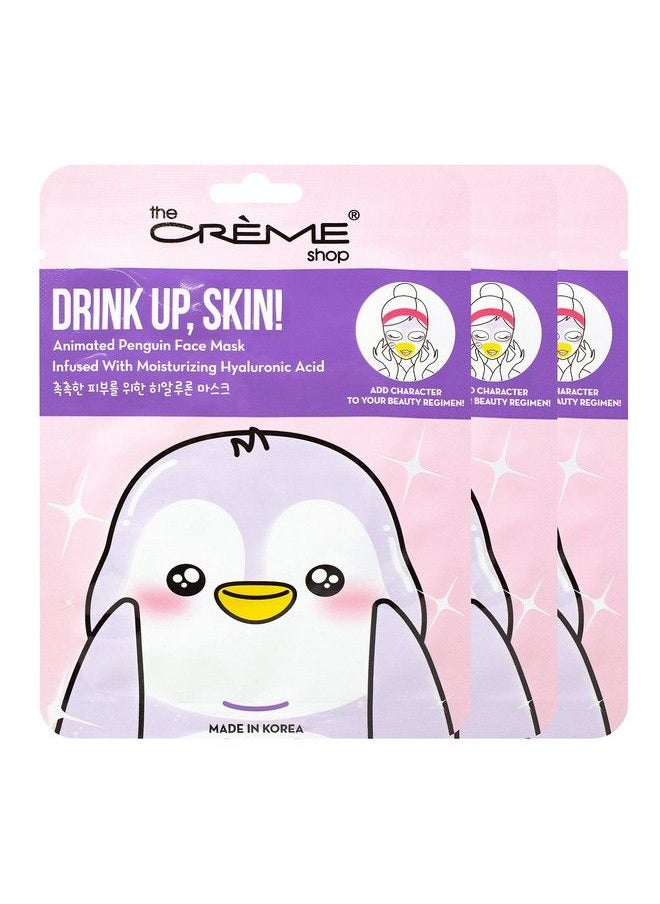 The Crème Shop - Korean Skincare Beauty Full Facial Advanced Sheet Daily Natural Essence Easytouse Soothing Drink Up Skin! Penguin Face Mask 3 Piece Value Set - Image 1
