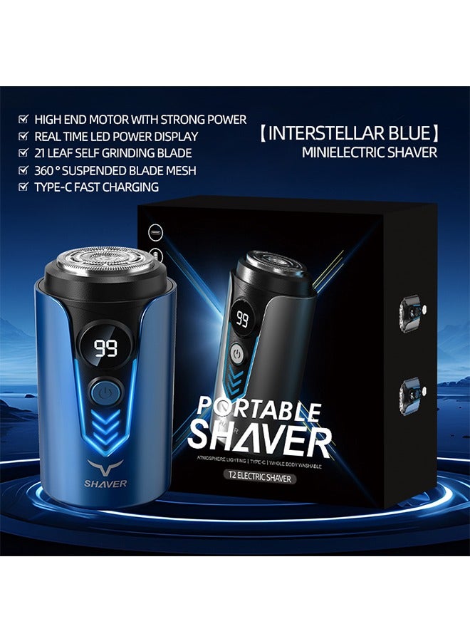 JCB CHIC ماكينة حلاقة كهربائية صغيرة بشاشة عرض رقمية LED للرجال بشاشة عرض رقمية للرجال من النوع c- سي-شحن السيارة ماكينة حلاقة جافة قابلة للشحن في المنزل مع USB قابلة للشحن، مقاومة للماء لهدية الأب الزوج (T2 أزرق) - Image 1