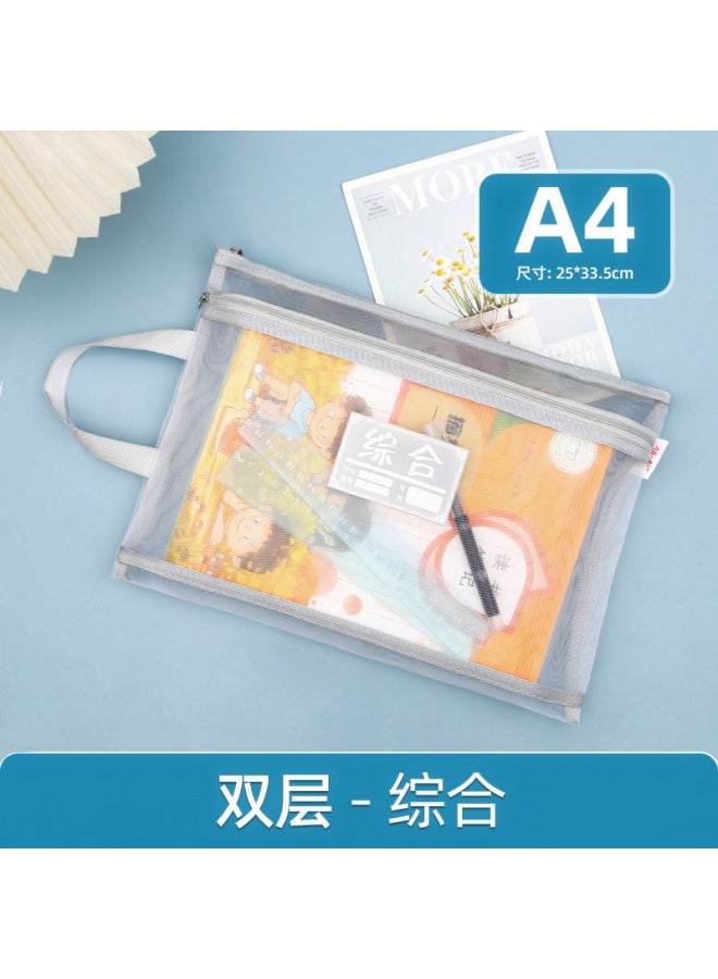 New A4 Subject Double-layer Mesh Bag Textbook Classifiion Transparent Storage Bag Student Test Paper Zipper Portable File Bag - Image 1