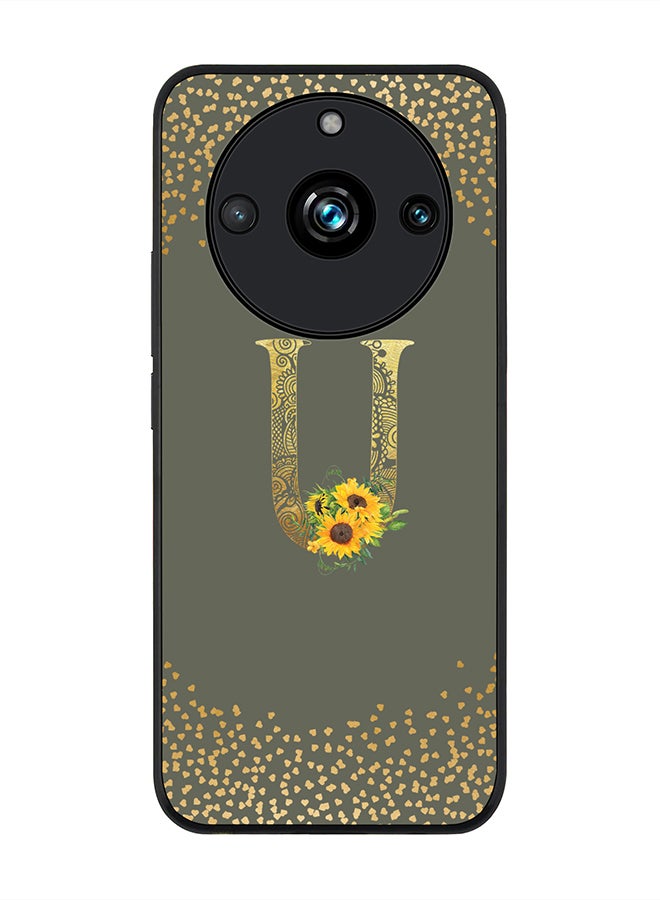 Stylizedd Rugged Black Edge case for Realme 11 Pro/Realme 11 Pro+ Case Cover - Custom Monogram Initial Letter Mandala Floral Pattern Alphabet - U (Olive Green) - Image 1