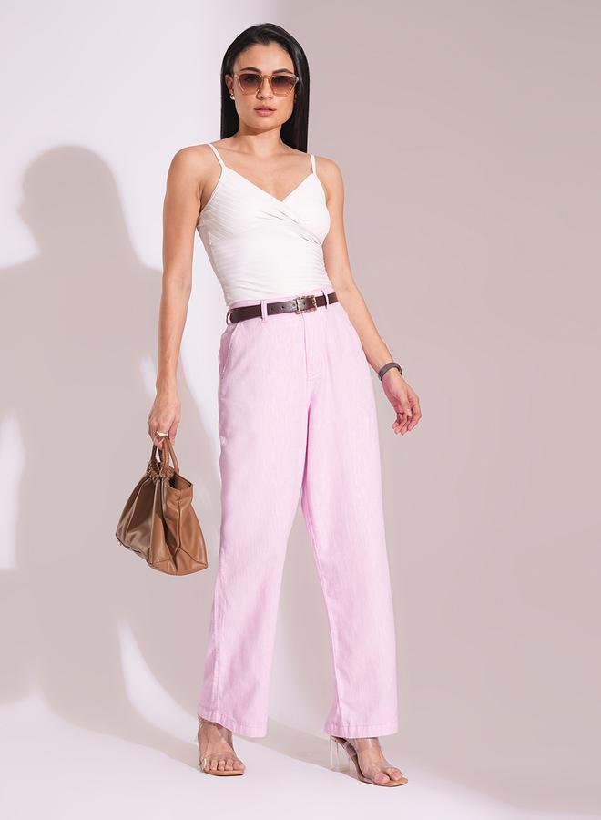 globus Light Pink Cotton High-Rise Wide Leg Trousers - Image 1