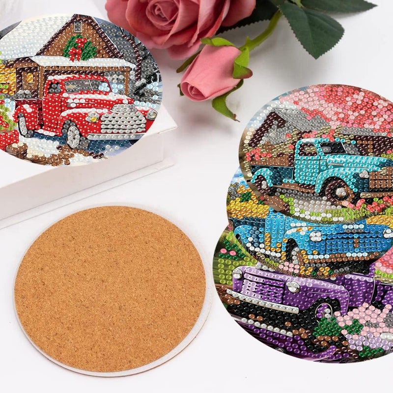 mrpwnle Diamond Art Coasters Kits, 8Pcs Diamond Painting Coasters Crafts Kit with Holder, DIY Truck Diamonds Art Non Slip Coaster Crafts Kits for Adults Beginners Gifts - Image 3