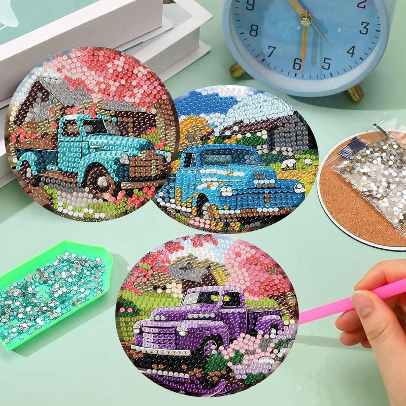 mrpwnle Diamond Art Coasters Kits, 8Pcs Diamond Painting Coasters Crafts Kit with Holder, DIY Truck Diamonds Art Non Slip Coaster Crafts Kits for Adults Beginners Gifts - Image 4