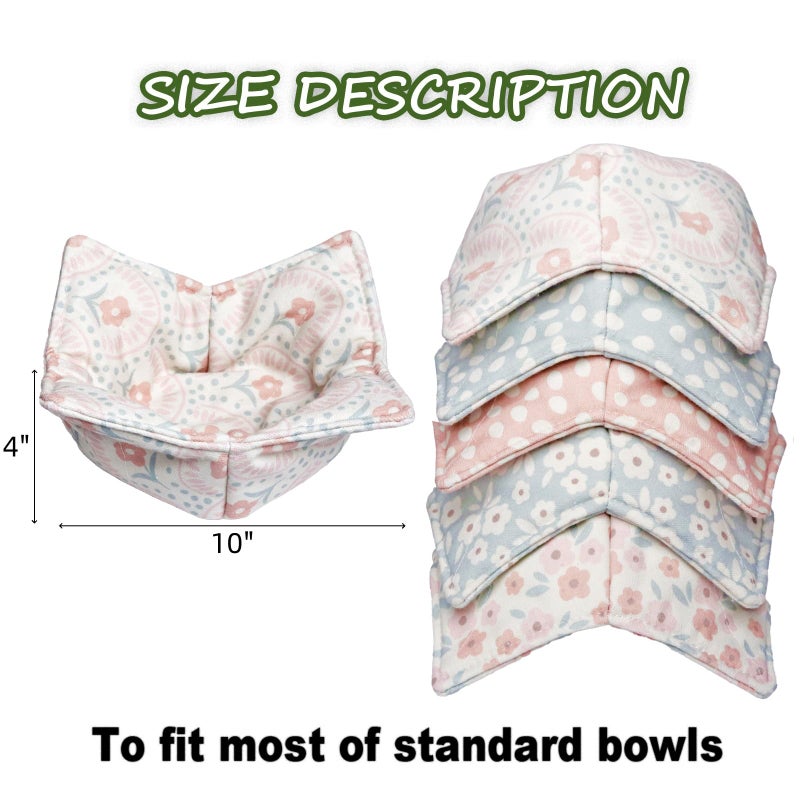 ROGITU Cotton Microwavable Bowl Cozy, Microwave-Safe Hot Bowl Holders, Soup bowl Cozy Hot Pads (Floral) - Image 2