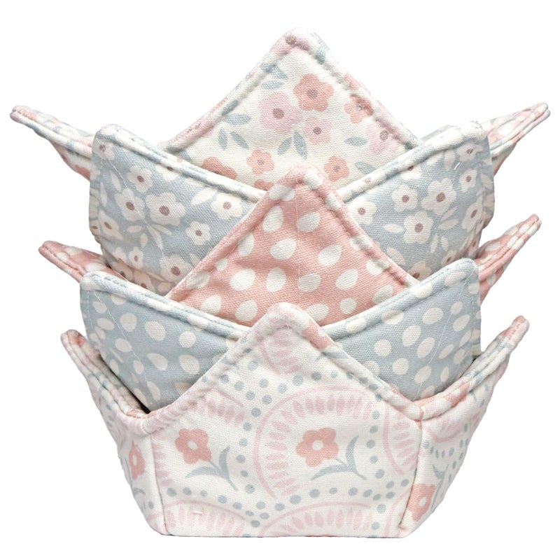 ROGITU Cotton Microwavable Bowl Cozy, Microwave-Safe Hot Bowl Holders, Soup bowl Cozy Hot Pads (Floral) - Image 1