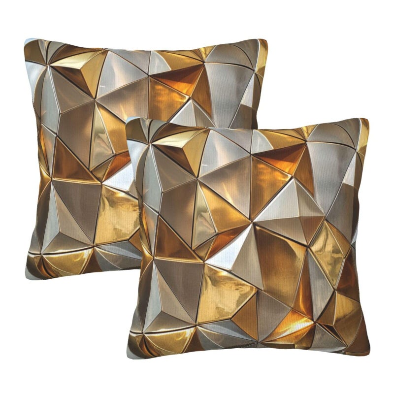 Droerfes Geometry Gold Throw Pillow Covers Decorative Cushion Cases Pillowcase for Home Living Room Bed Sofa Farmhouse 18 X 18 Inch Set of 2 - Image 1