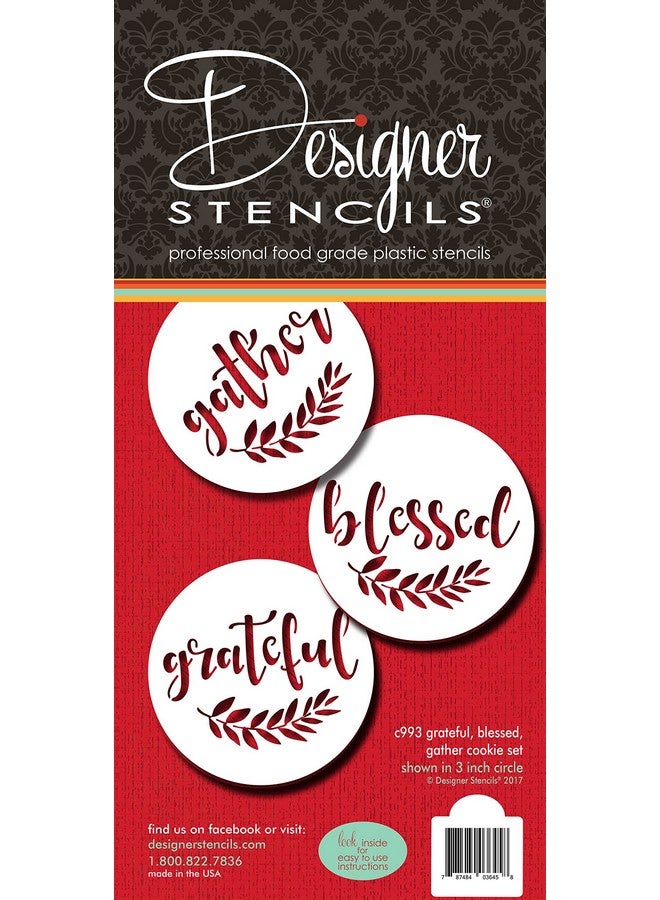 ديزاينر ستينسلز قالب كعكة "ممتن ومبارك ومتجمع" C993 من تصميم Designer Stencils - Image 3