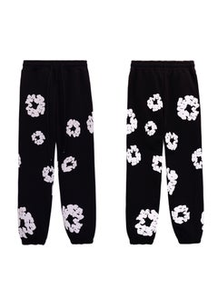Generic Hip Hop Cotton Hoodie Streetwear Set Black trousers (white garland) 