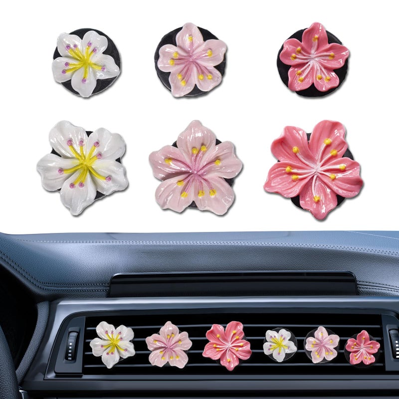 NIIIYTYB 6Pcs Cute Car Air Freshener Vent Clips Flower Air Vent Clips for Fresheners Pink Hawaiian Hibiscus and Cherry Blossom Car Accessories Aesthetic Interior Decor for Women Peach Blossom - Image 1