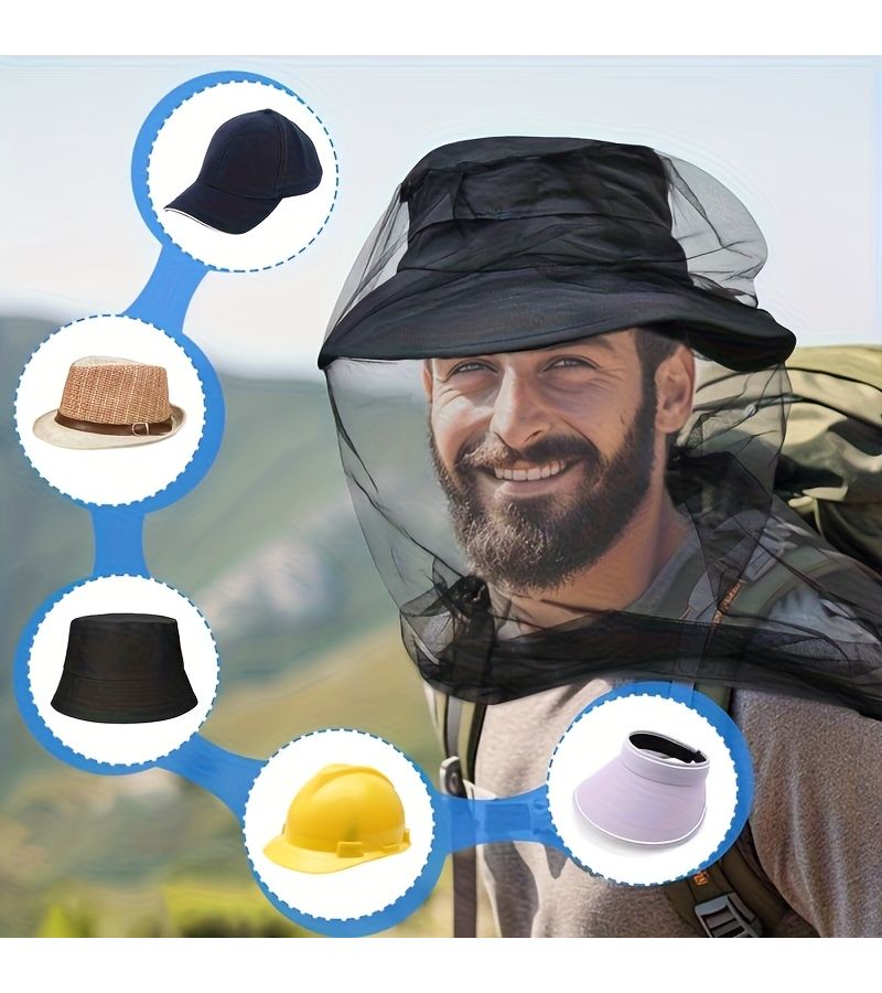 شبكة رأس سوداء فائقة الكثافة مضادة للبعوض للتخييم والمشي وصيد الأسماك - Image 4