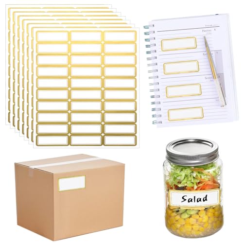 Hodaqe Gold Metallic Name Labels 210 Pcs Self Adhesive Labels Tag Stickers Multi Purpose Adhesive Writable Stickers with Gold Border for Office Home Kitchen School, 210 Labels - Image 1