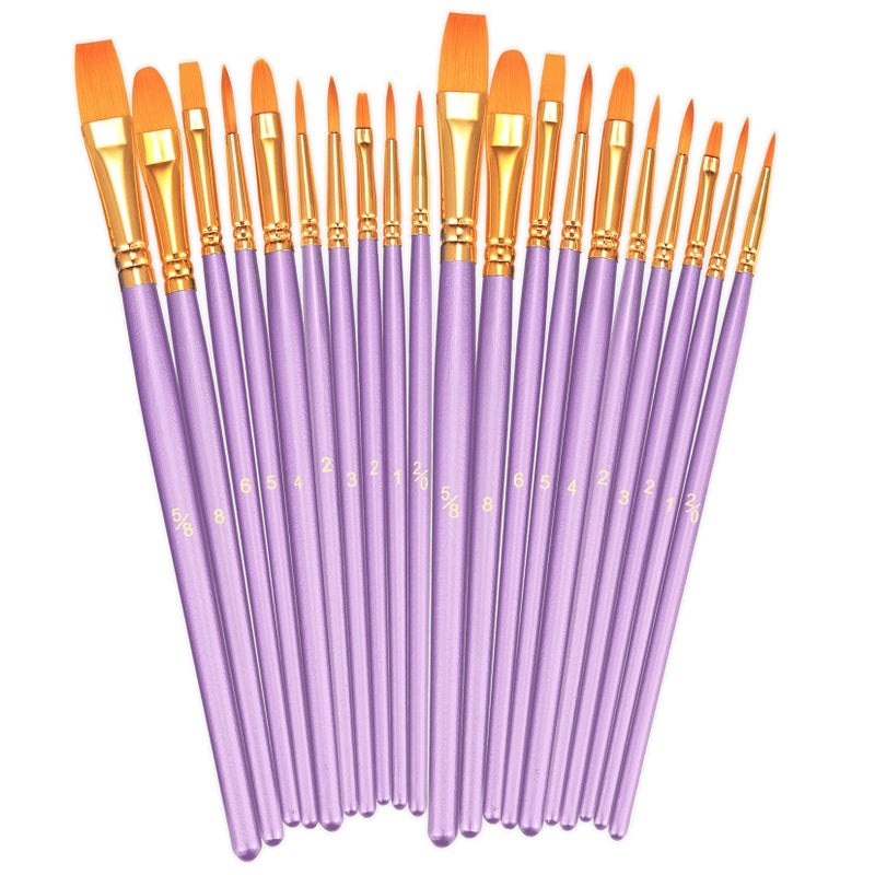 BOSOBO Paint Brushes Set 2 Pack 20 Pcs Round Pointed Tip Paintbrushes Nylon Hair Artist Acrylic Paint Brushes for Acrylic Oil Watercolor Face Nail Art Miniature Detailing Rock Painting Purple
