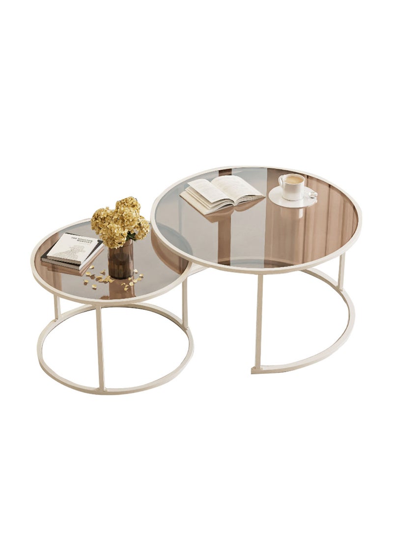 Sharpdo Nesting Table Set,Coffee Tables with Creative Transparent Glass Desktop, 2 Round End Tables for Living Room - Image 1
