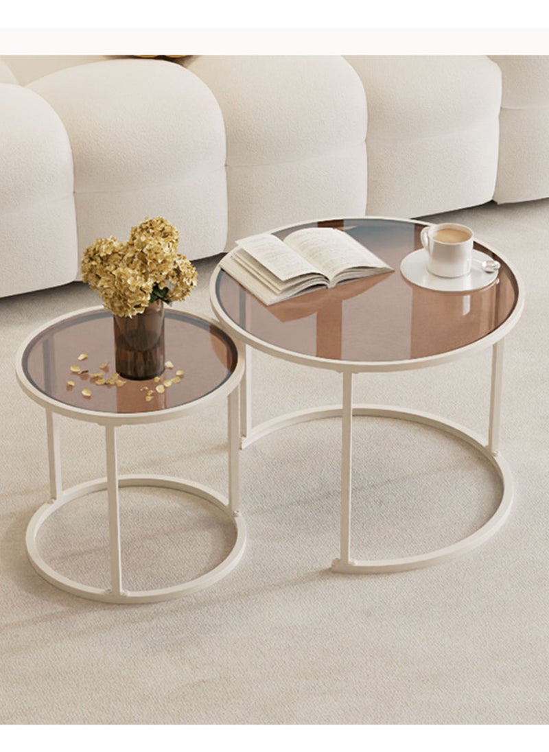 Sharpdo Nesting Table Set,Coffee Tables with Creative Transparent Glass Desktop, 2 Round End Tables for Living Room - Image 2