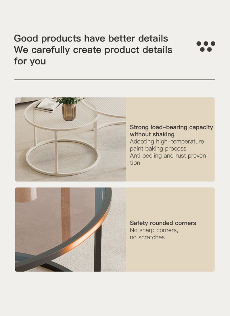 Sharpdo Nesting Table Set,Coffee Tables with Creative Transparent Glass Desktop, 2 Round End Tables for Living Room - Image 4