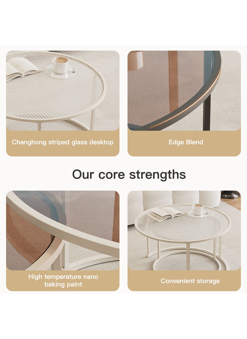 Sharpdo Nesting Table Set,Coffee Tables with Creative Transparent Glass Desktop, 2 Round End Tables for Living Room - Image 5