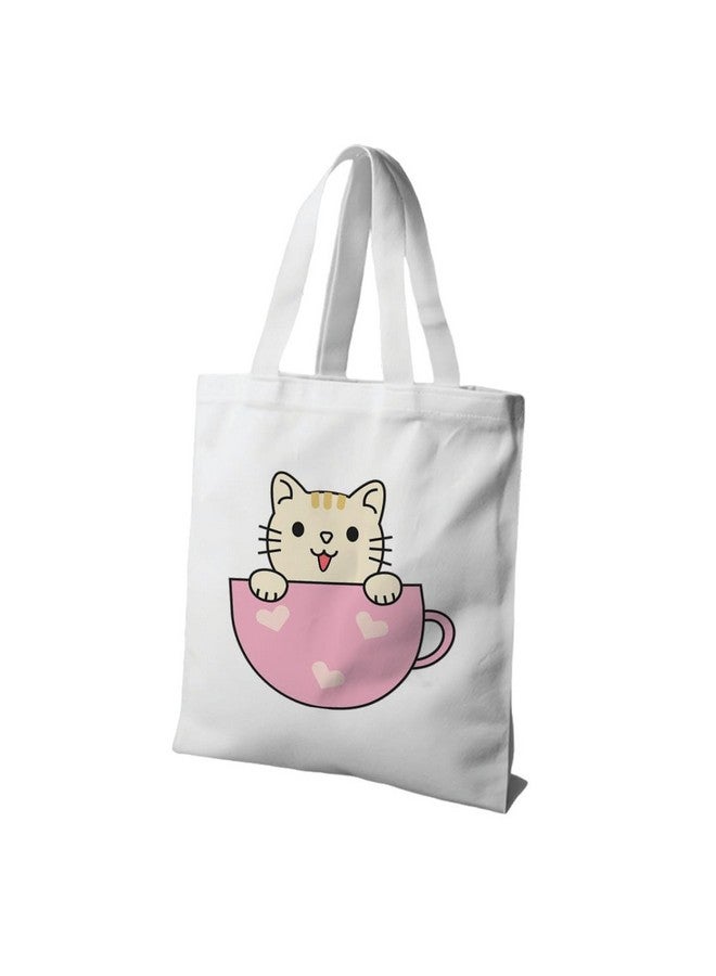 Hubops Cute Cat in Teacup Tote Bag - Reusable Polyester Canvas Tote Bag for Cat Lovers, School, Shopping & Gifting - Image 1