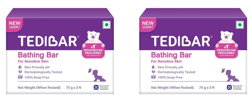 Tedibar Moisturising Baby Bathing Bar (75gx3) with Skin Friendly PH|100% Soap Free|Dermatologically Tested x Pack of 2 - Image 1
