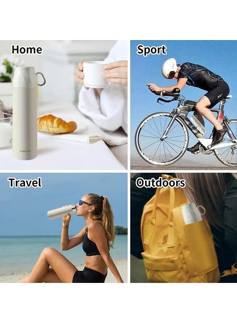 BB Stainless Steel Insulated Liquid Bottle with Double Leak Proof Construction, Water Thermos with Small Handled Drinking Cup Perfect for Hot and Cold Drinks - Multi-Purpose Use in Travel, Sports, Office, Car, 500ml - Beige - Image 5