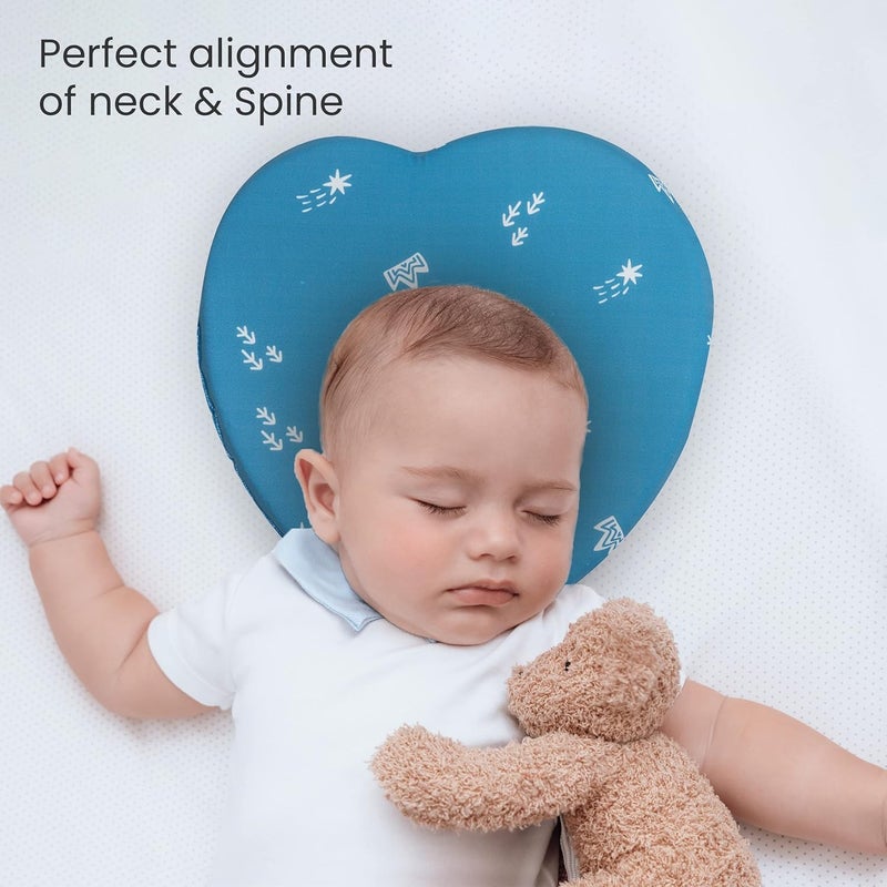 Cherilo Memory Foam Baby Pillow for New Born Head Shaping Baby Pillow for 0 to 12 Months for Preventing Flat Head Syndrome 23x23x4 Cm Cherry Shape Royal Stars Blue - Image 2