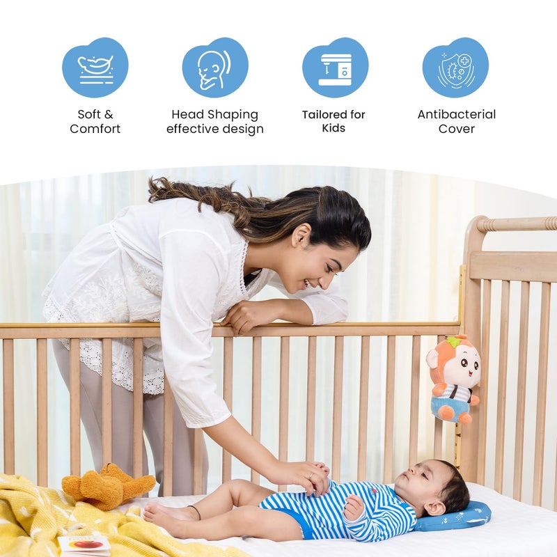 Cherilo Memory Foam Baby Pillow for New Born Head Shaping Baby Pillow for 0 to 12 Months for Preventing Flat Head Syndrome 23x23x4 Cm Cherry Shape Royal Stars Blue - Image 4