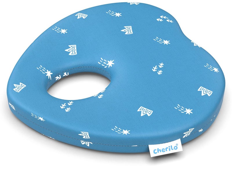 Cherilo Memory Foam Baby Pillow for New Born Head Shaping Baby Pillow for 0 to 12 Months for Preventing Flat Head Syndrome 23x23x4 Cm Cherry Shape Royal Stars Blue - Image 1