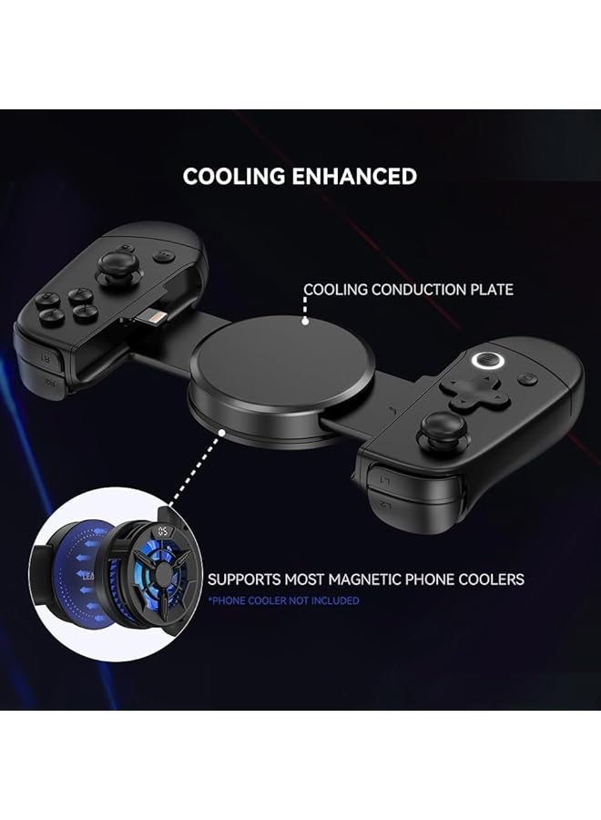 NALACAL وحدة تحكم ألعاب محمولة لأجهزة iPhone مزودة بلوحة توصيل تبريد وعصا تحكم بتأثير هول مع وظيفة توربو ووحدة تحكم ألعاب RGB تدعم Xbox Game Pass وGenshin Impact والمزيد - Image 2