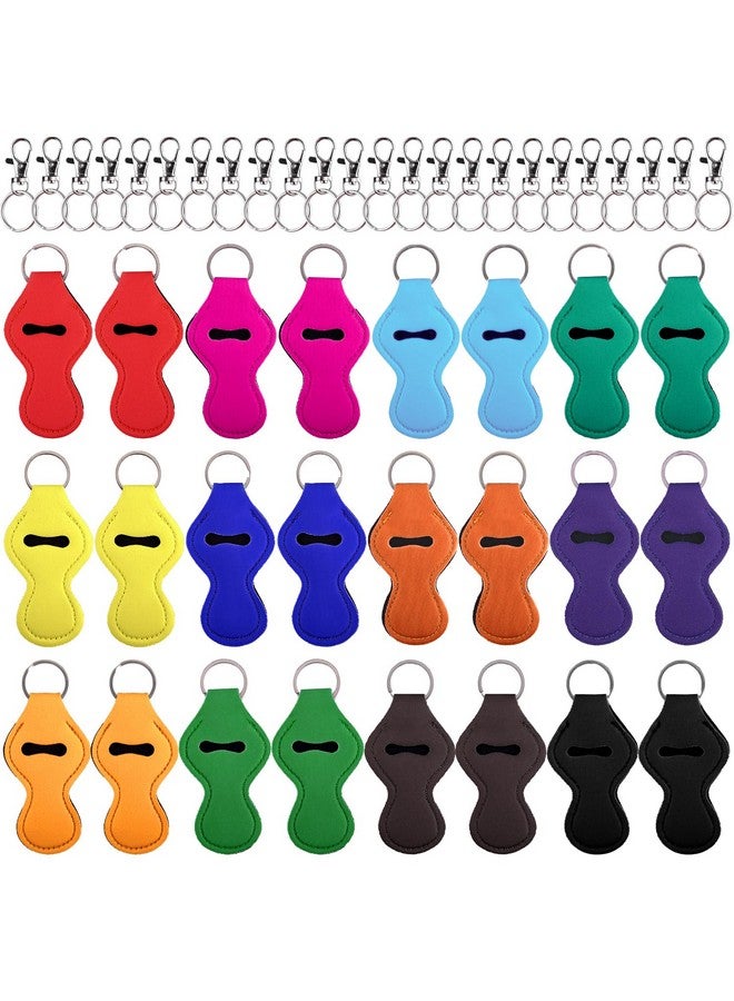 Duufin 24 Pcs Chapstick Holder Keychains Lipstick Holder Keychains with 24 Pcs Metal Clip Cords for Chapstick Tracker and Safeguard, 12 Vibrant Color - Image 1