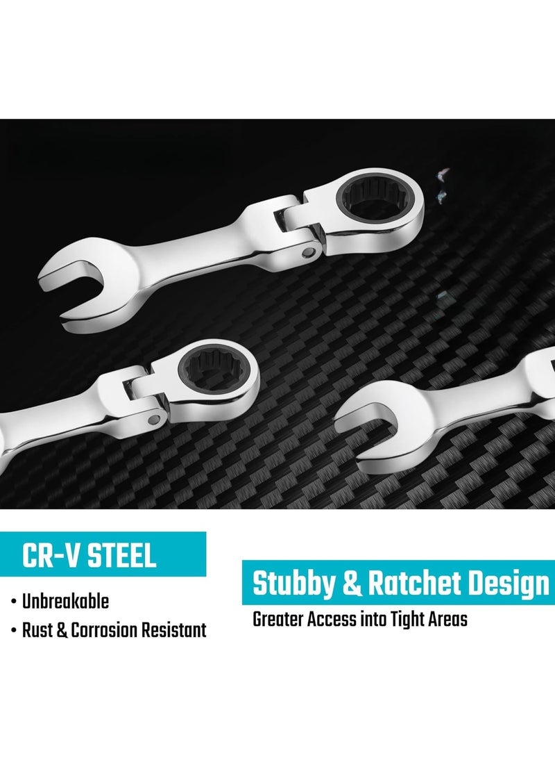 Flex-head Ratcheting Combination Wrench Set, Metric, 12-piece, 8-19mm, CR-V Steel, with Pouch - Image 3