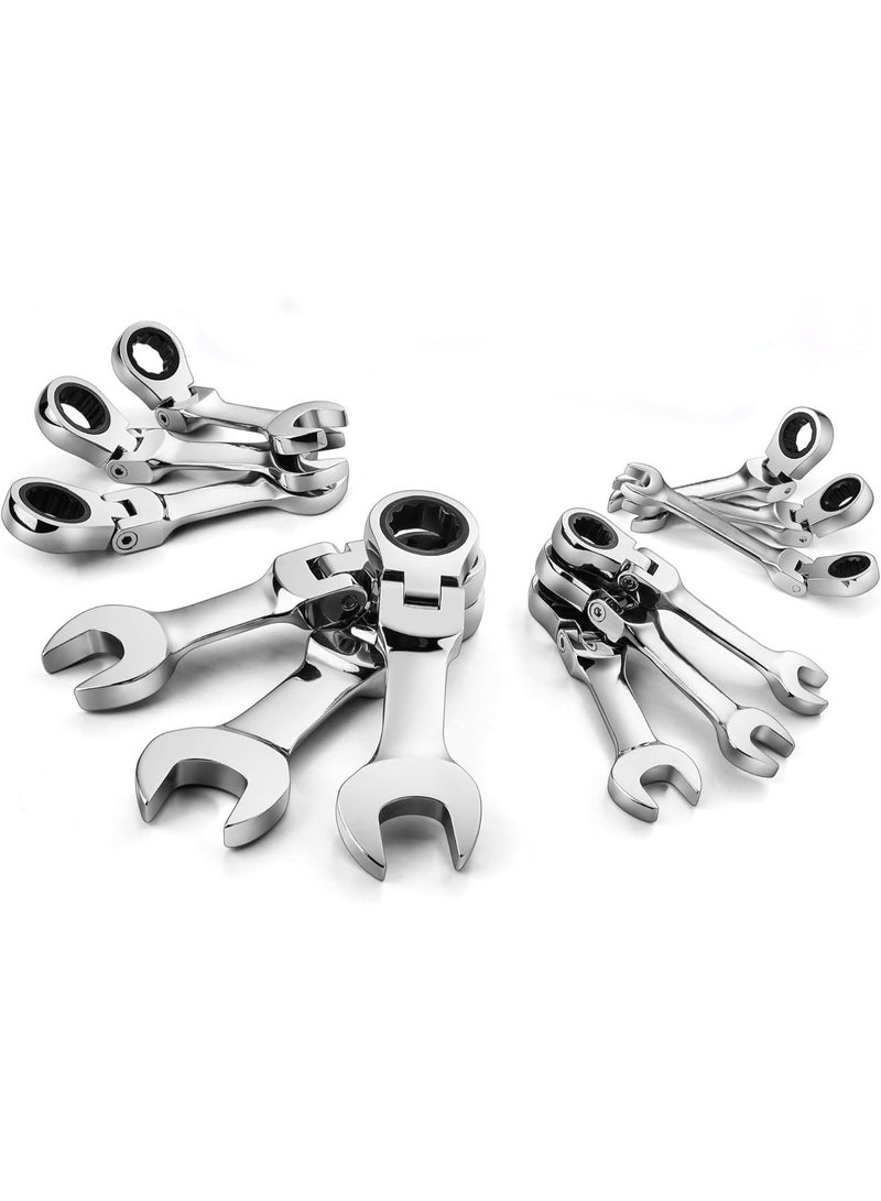 Flex-head Ratcheting Combination Wrench Set, Metric, 12-piece, 8-19mm, CR-V Steel, with Pouch - Image 1